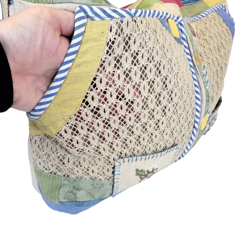 Handmade‎ Grannycore Patchwork Shoulder Bag Embroidered Floral Pockets Buttons - Picture 10 of 16